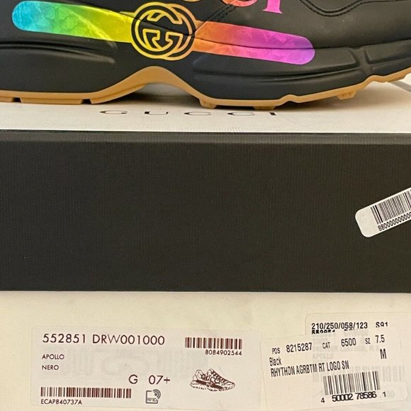 Size 7.5 G - Gucci Rhyton Cosmic Rainbow Black Leather Sneaker - Picture 7 of 9